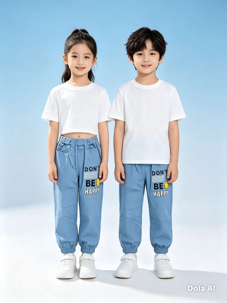 笑脸冰丝长裤-浅蓝