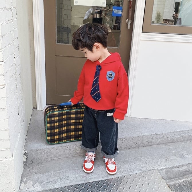 学院风连帽卫衣-红