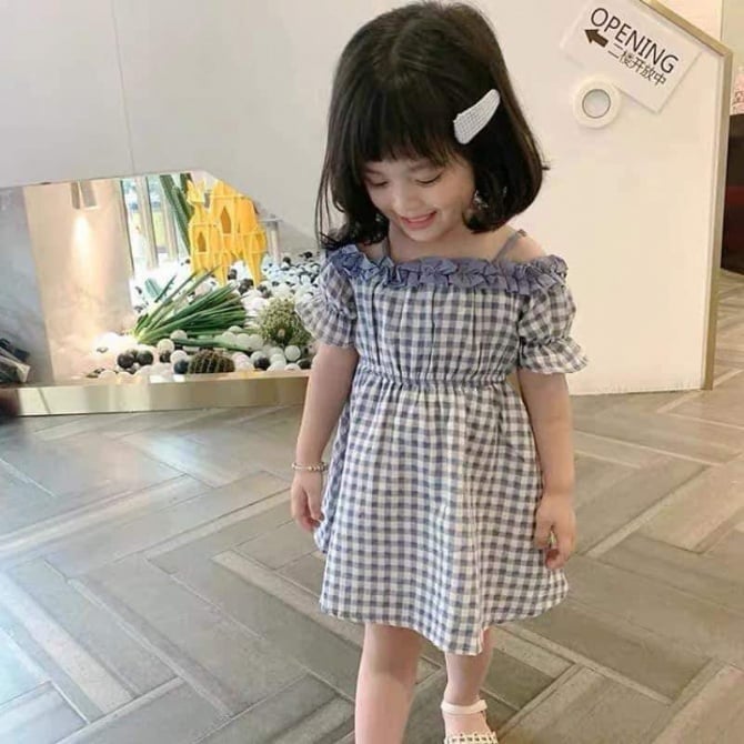 格子连身裙📌顏色：蓝灰色