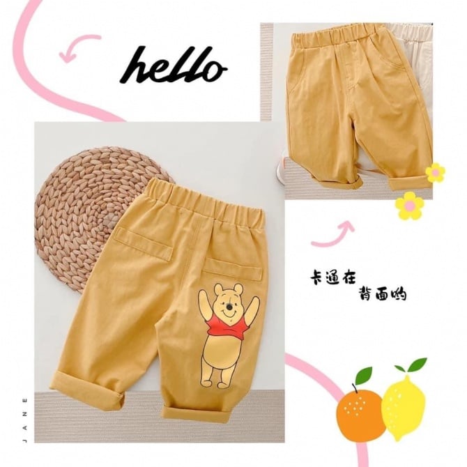 维尼印花五分裤📌顏色：黄色