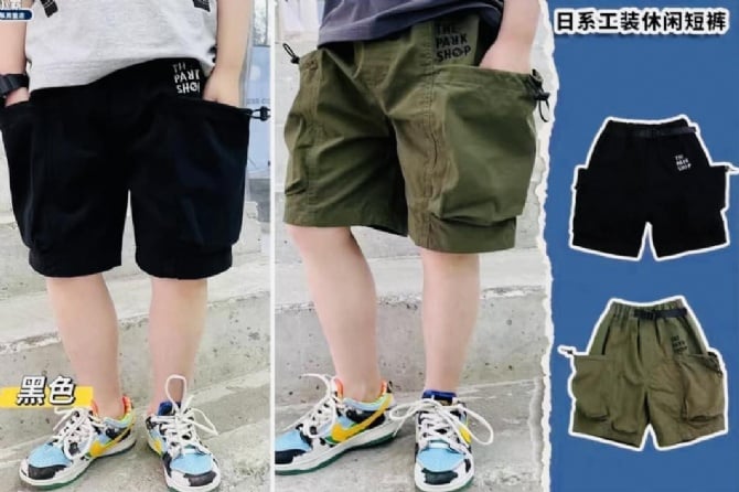 日系工装休闲裤📌顏色：黑色(小童/大童）