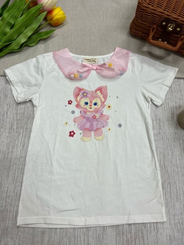 星黛露网纱毛球蝴蝶结上衣-白色