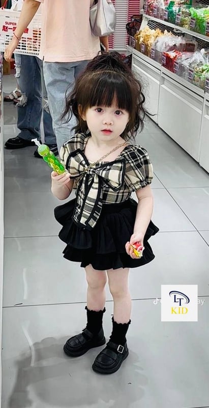 大蝴蝶结格子套装