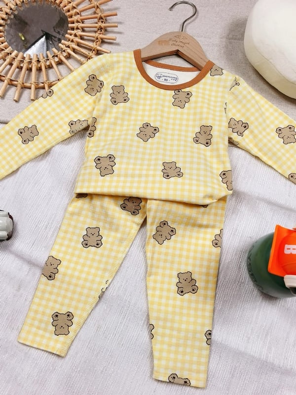 小熊黄格子家居服