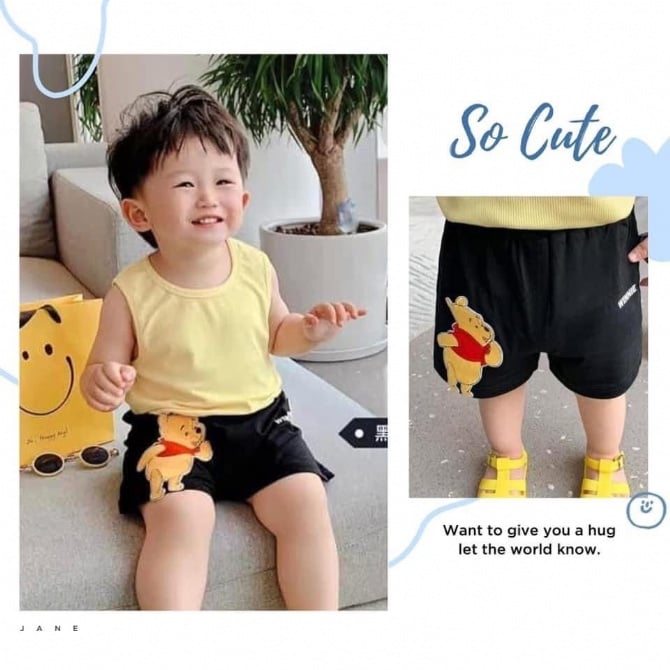 立体维尼贴布棉裤
