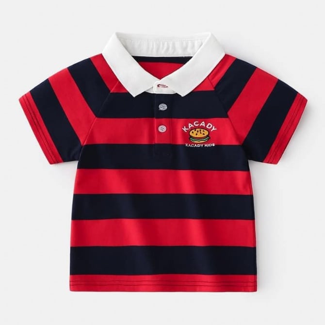 漢堡線條Polo T-红蓝色