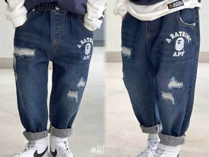 破洞直筒牛仔裤-没有刷白