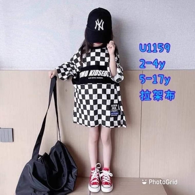 帅气格子长T裙